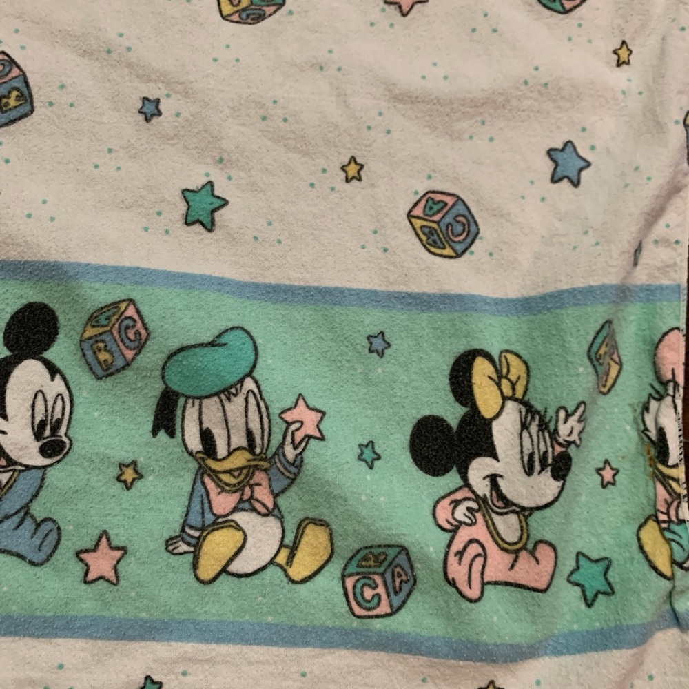 DAMAGED Vintage Disney Babies Mickey Minnie Mouse Daisy Receiving Blanket - Picture 5 of 9